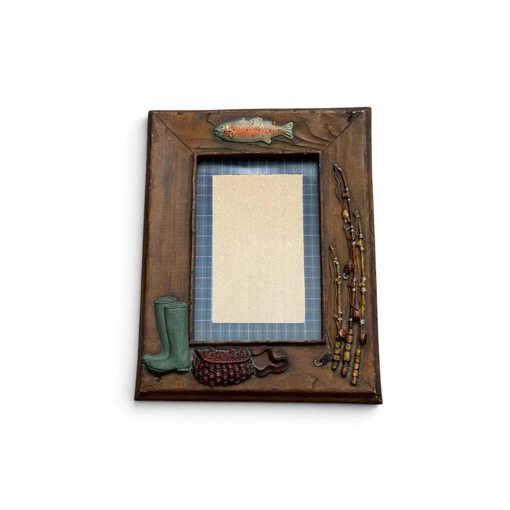 Rustic Cabin The Angler's Frame Fishing Trout 3D Wood Look Photo Frame 4x6